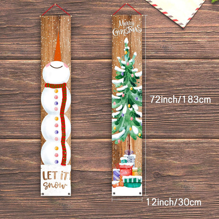 Merry Christmas Porch Sign – Snowman & Xmas Tree Hanging Banner for Holiday Door Décor