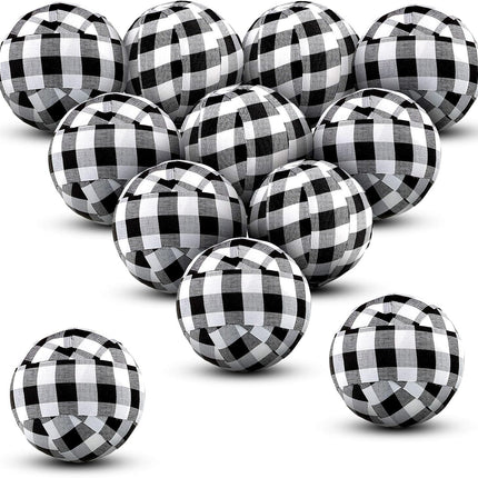 12PCS Buffalo Plaid Christmas Balls – Fabric-Wrapped Buffalo Check Ornaments for Bowl Filler