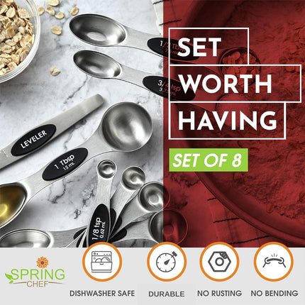 8-Piece Stainless Steel Magnetic Measuring Spoons – Heavy Duty, Black