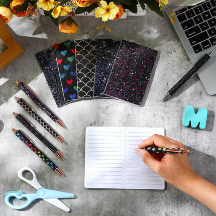 12 Set Mini Notebooks & Glitter Pens – 6 Pocket Notepads, 6 Sparkly Pens, Gift Set