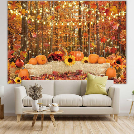 Autumn Photography Backdrop 7x5ft – Forest, Leaves, Pumpkin Decor