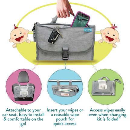 Portable Baby Diaper Changing Pad – Travel Mat with Wipes Pocket, Grey