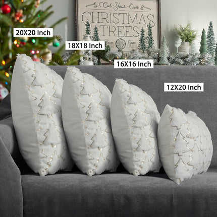 Christmas Tree Throw Pillow Covers 18x18, White Faux Fur Set of 2
