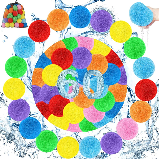60-Pack Reusable Water Balloons, Quick Fill Summer Water Toys for Pool & Outdoor