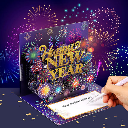 2-Piece 3D New Year Greeting Cards – Pop-Up Handmade Cards with Envelope