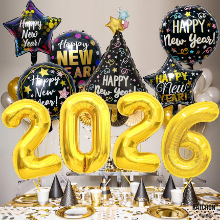 Happy New Year 2026 Foil Balloons – 10-Pc NYE Party Decoration Set