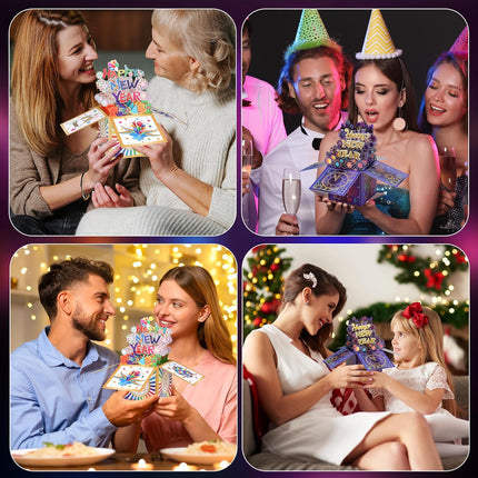 2-Piece 3D New Year Greeting Cards – Pop-Up Handmade Cards with Envelope