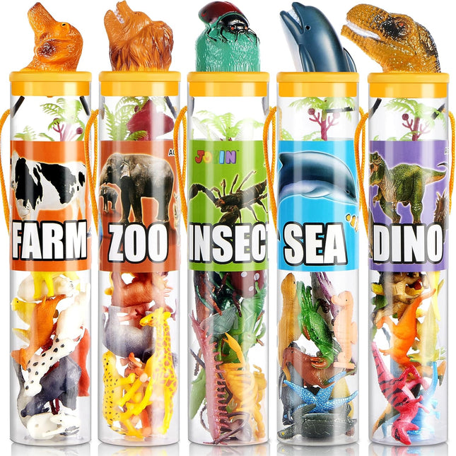 69 Pcs Mini Animal Figures Set with Sensory Bin – Jungle, Farm, Dino, Ocean Toys