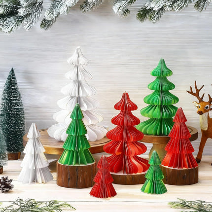8PCS Honeycomb Paper Christmas Trees with LED Light Strings Table Decor