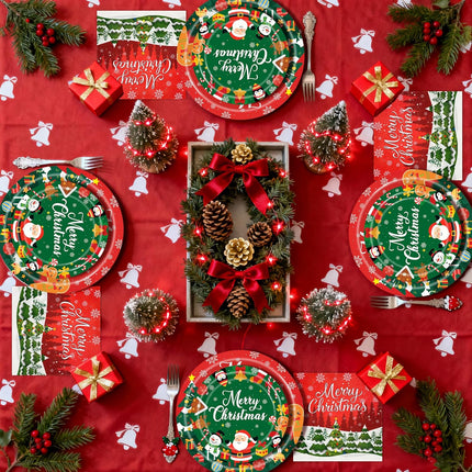 75PCS Christmas Plates and Napkins Set, Christmas Paper Plates Disposable Santa Snowman Dinnerware Set for Xmas Holiday Party Supplies Table Decor