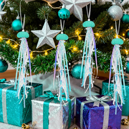 4PCS Jellyfish Christmas Ornaments – Mermaid-Themed Hanging Decor for Tree & Party