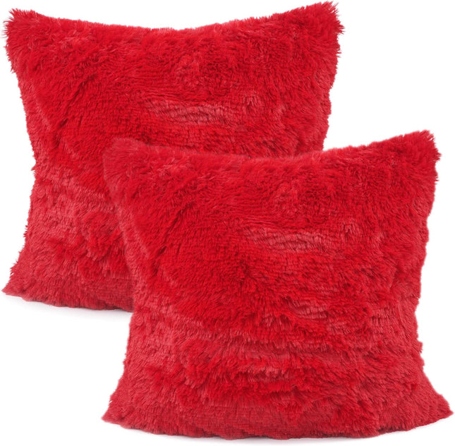 2-Piece Set of Christmas Decorative Faux Fur Throw Pillow Cases, Merino Style