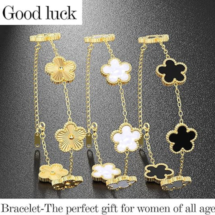 18K Gold Plated Clover Bracelet Set – Flower, Leaf & Lucky Clover Bracelets for Women