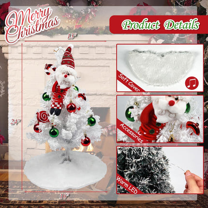 24-Inch Mini Artificial Christmas Tree 2 FT Lighted Tabletop with Santa Claus Doll Festive Decor