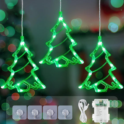 30LED Christmas Tree Curtain Lights, USB/Battery Operated Window Lights Bedroom, Room, Party & Holiday Decorations (Green)