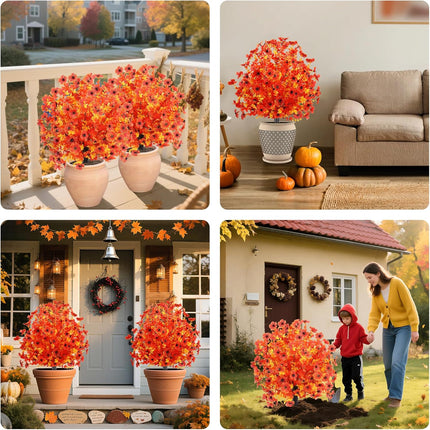 23" Fall Faux Mum Flowers 2pcs, Outdoor UV-Resistant Shrubs for Autumn Decor