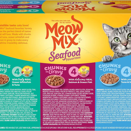 12-Pack Wet Cat Food Variety – Seafood Chunks in Gravy, 2.75 oz Cups