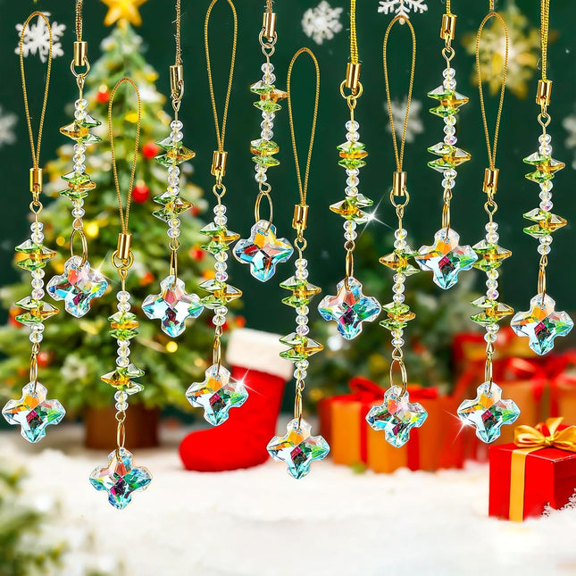 12PCS Crystal Christmas Suncatchers – Glass Prism Ornaments with Beads