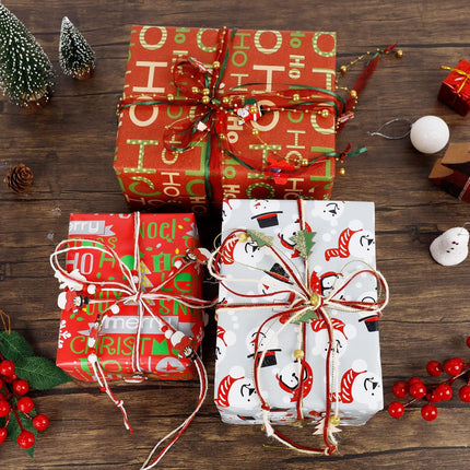 3-Pack Christmas Beads Ribbon, 16.4 Ft – Tree Trim Rope with Santa Claus & Snowman