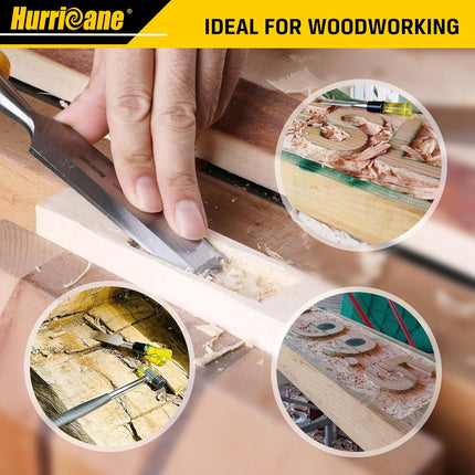 4-Piece Wood Chisel Set – CR-V Steel Blades with Safety Caps & PVC Handles
