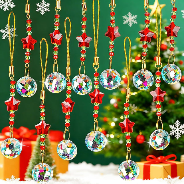 12PCS Mini Crystal Glass Christmas Suncatchers – 0.7" Round Hanging Decor