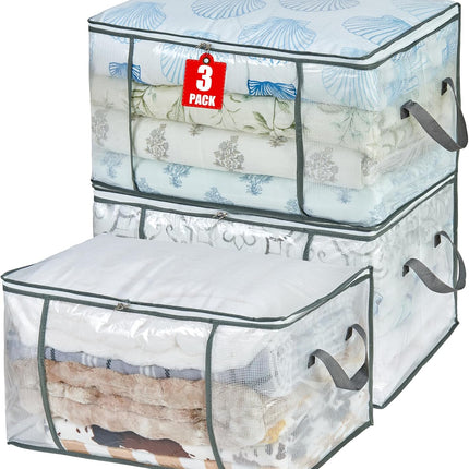3 Pack 80L Clear Storage Bags Clothes Blanket Organizer with Zippers