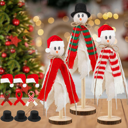 Christmas Wooden Snowman Set 3PCS – DIY Hat & Scarf Winter Table Decorations