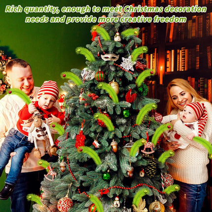 18PCS Christmas Tree Picks 17" | Lime Green Curly Stems with Glitter Balls