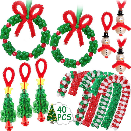 Christmas Beaded Ornament Kit, DIY Wreath & Candy Cane Crafts for Kids & Families