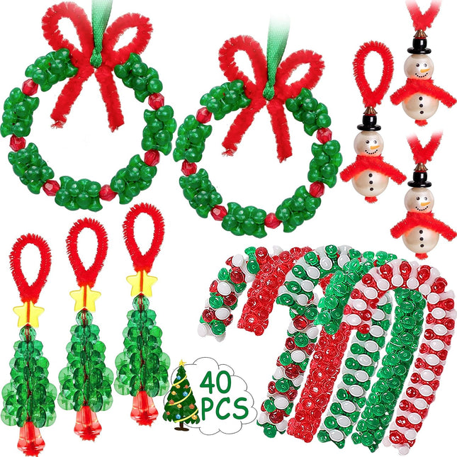 Christmas Beaded Ornament Kit, DIY Wreath & Candy Cane Crafts for Kids & Families