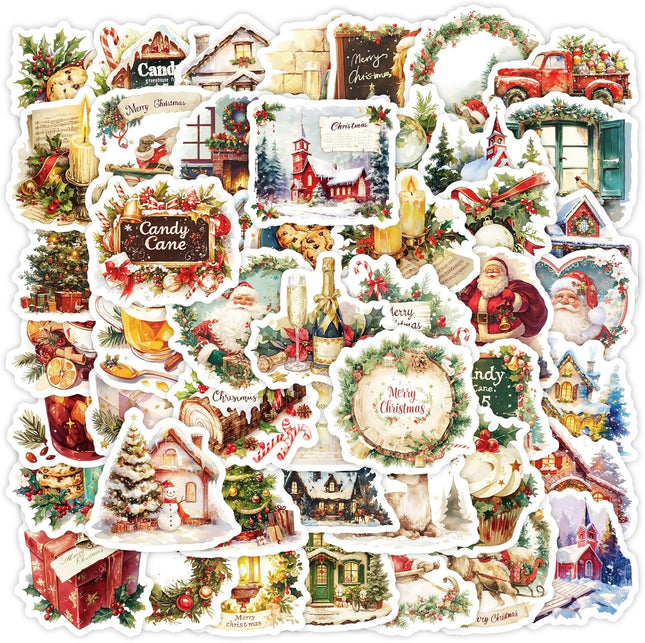 50 PCS Waterproof Christmas Stickers – Holiday Decals for Kids & Scrapbooking