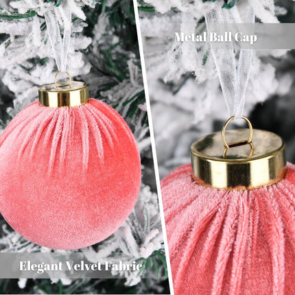 15pcs Velvet Christmas Ornaments Pink & Beige Shatterproof Balls, 80mm (3.15")