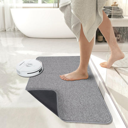 Ultra Thin Bath Mat 17x27", Non-Slip Rubber Backing, Quick Dry, Machine Washable Gray