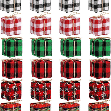 24PCS Miniature Christmas Presents – Buffalo Plaid Tiny Box Ornaments for Tree Crafts
