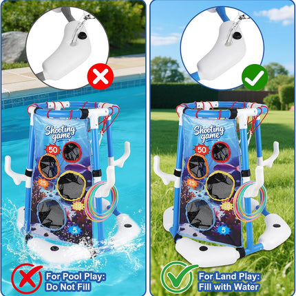 3-in-1 Pool Basketball Hoop Set, Floating Pool Toys with Balls & Rings, Kids