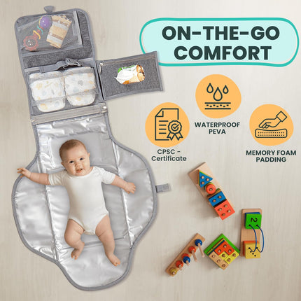 Portable Baby Changing Pad – Soft, Waterproof with Wipes Pockets