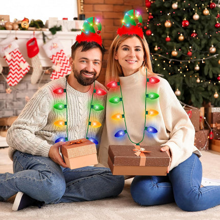 2 Pack Christmas Light-Up Headbands & Necklaces – Holiday Party Accessories