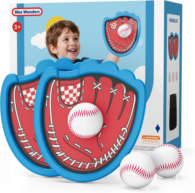 Toss & Catch Ball Set for Kids with 2 Paddles and 3 Sticky Balls Blue