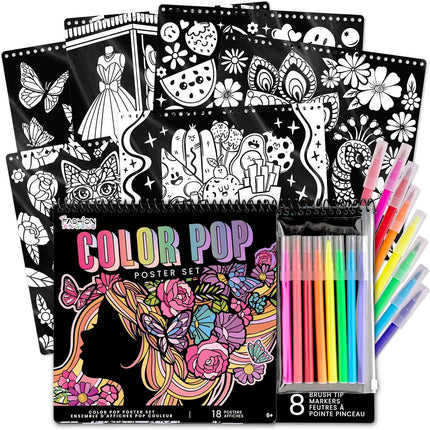 Kids Coloring Poster Set – 18 Posters & 8 Markers for Arts & Crafts Fun