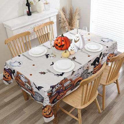 Halloween Tablecloth 60x84in, Ghost, Spider Web & Jack-O-Lantern Spooky Decor