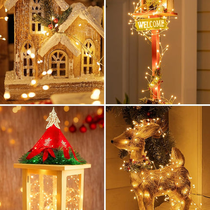 10Ft 120 LED Starry Firecracker Fairy Lights, Waterproof Silver Wire, Battery Operated