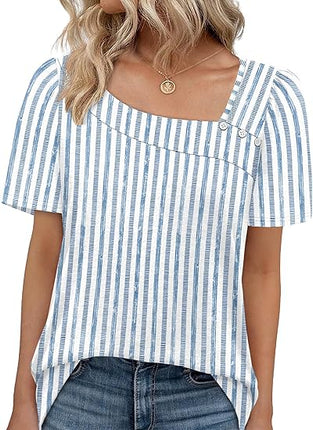 Womens Square Neck Short Sleeve Tops Summer Spring Outfits Fashion Blouses