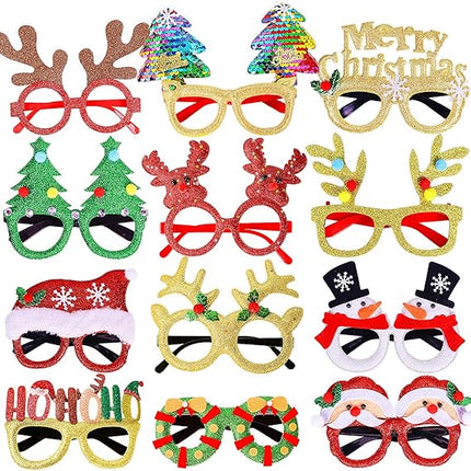 12PCS Glitter Christmas Party Glasses Frames Holiday Costume Accessories