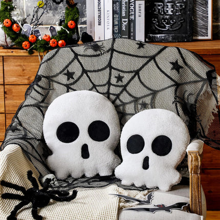2-Piece Halloween Skull Skeleton Pillows, Crystal Velvet Gothic Decor, 14 & 12in