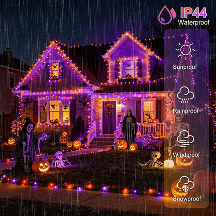 500 LED Halloween Lights, 164FT Purple & Orange Twinkle Lights, 8 Modes, Timer