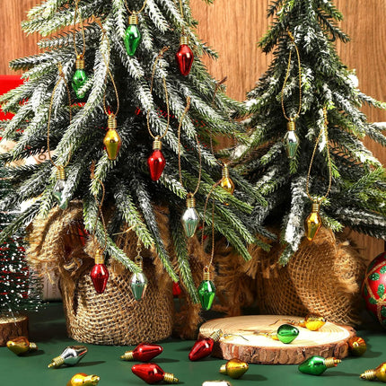 60PCS Mini Christmas Light Bulb Ornaments – Glitter Xmas Tree Decorations