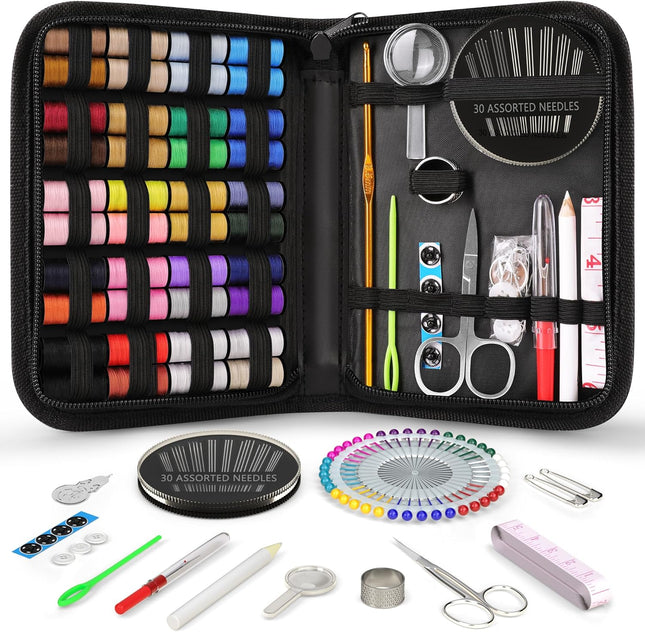 Sewing Kit for Adults – Complete DIY Supplies, Travel & Emergency, Black L