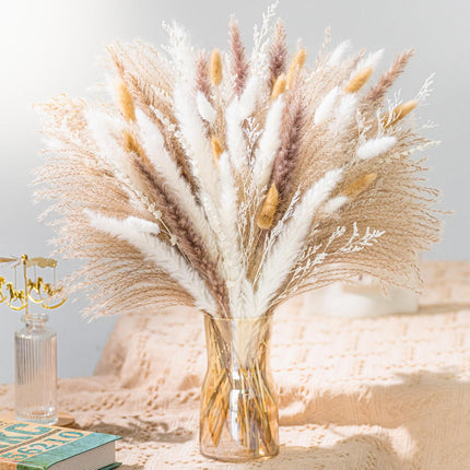 93Pcs Natural Pampas Grass Bouquet, 8-Style Dried Flowers, Boho Farmhouse Decor