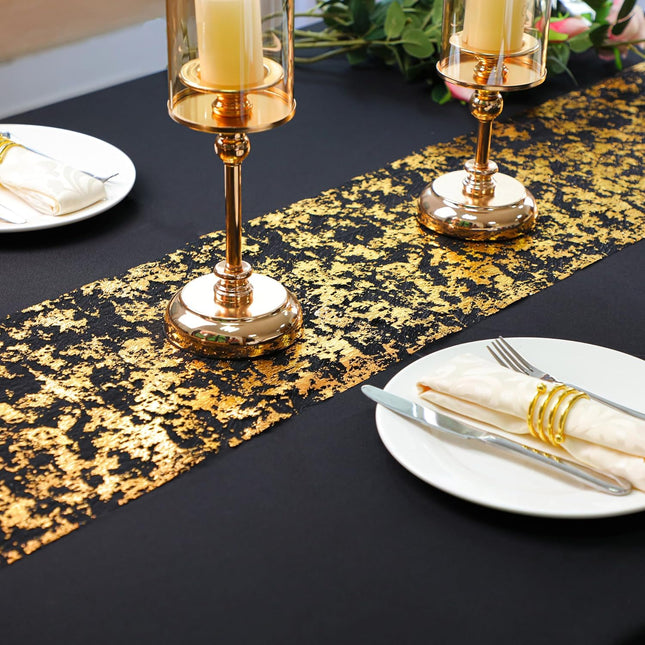 2 Pack Black & Gold Table Runner 11x108 – Glitter Foil Party Decor