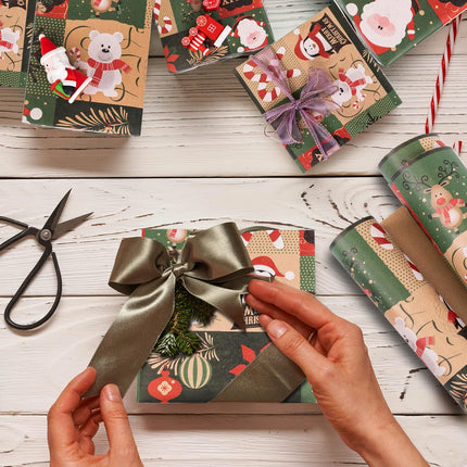 Christmas Kraft Wrapping Paper Roll – Snowflake & Santa Vintage Design